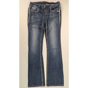 Cello Jeans Womens Size 29 Medium Wash Embroidered Flap Pocket Bootcut C-10154